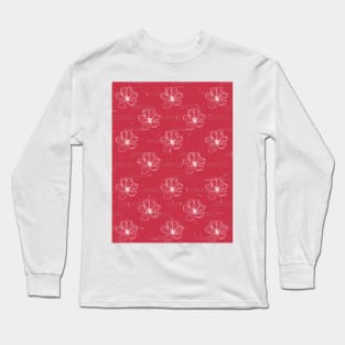 White flower in Red Pattern Long Sleeve T-Shirt